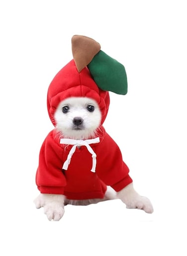 Pet Clothes Dog Hoodies Warm Sweatshirt Coat Puppy Autumn Winter Apparel Jumpsuit with Fruit Hood, M