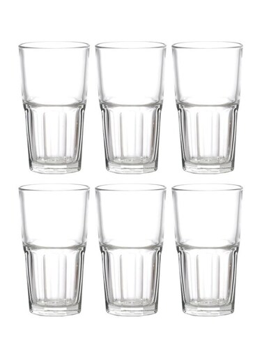 6 Piece Centra Long High Ball Glass Set, 420ml Capacity - Clear