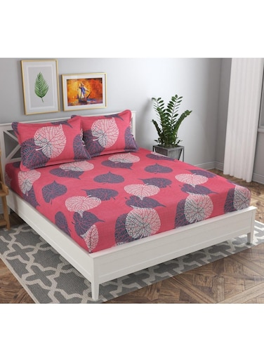 HOME&Acirc;&reg; Glace Cotton 180 TC Big Flower Printed Single Bedsheets with 1 King Size Pillow Cover 148x228, 43x68 cms