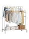 Multipurpose Clothing Garment Rack with Bottom Shelves,Metal Clothes Stand Rack with Rod and Lower Storage Shelf, Heavy Duty Coat Rack and Shoe Bench Storage Stand for Indoor Bedroom Double Rack/white