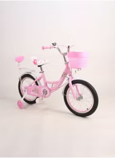 16- Inch Pink Style Kids Bike With Training Wheels And Basket