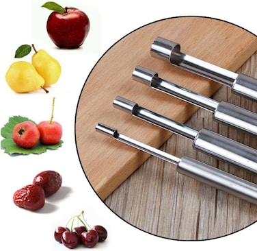 Stainless Steel Fruit Corer Set &ndash; Apple, Pear, Cherry &amp; Jujube Pitter Tool   Easy Core Remover for Kitchen Baking &amp; Fruit Prep   Durable Rust-Resistant Design (Drill Pull Kit)