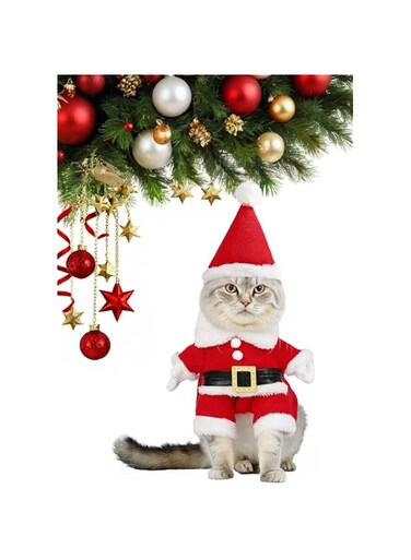 Sweet seven Cat Christmas Outfit - Cute Santa Claus Pet Costume with Santa Hat (Small)