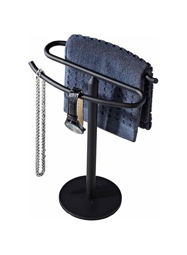 Tazweeq Matte Black Hand Towel Holder, Freestanding Hand Towel Holder, Stainless Steel Hand Towel Pole Holder, For Bathroom, Kitchen, Vanity Countertops