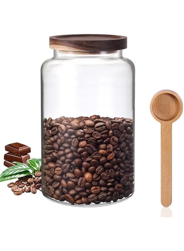 Large Glass Coffee Storage Jar with Lids Spoon Thicken Glass Coffee Canister Borosilicate Glass Food Containers for Ground Coffee Beans Nut Pasta Sugar Candy Spice Rice Loose Tea (2800ml/94oz)