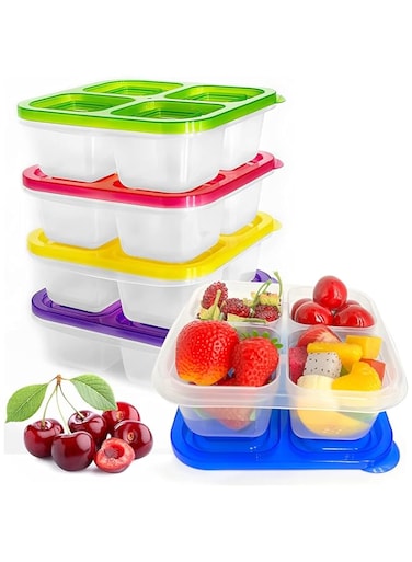 Premify 5 Pack Bento Lunch Box   Reusable Snack Boxes with 4 Compartments   Stackable Food Storage Containers   Plastic Divided Storage Boxes   Meal Prep Container   Freezing/Microwave/Dishwasher