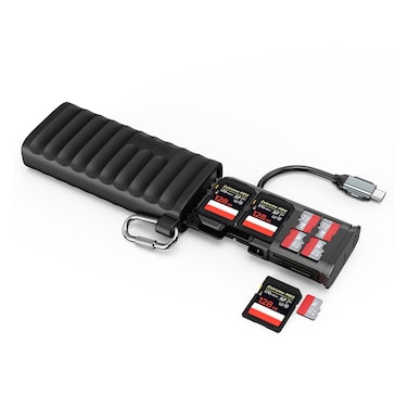 TELESIN USB 3.1 Type-C SD/TF Card Reader &amp; Storage Case &ndash; 312MB/s High-Speed Dual Slot Memory Card Reader, Shockproof IP54 Travel Organizer for SD, MicroSD, Nano SIM