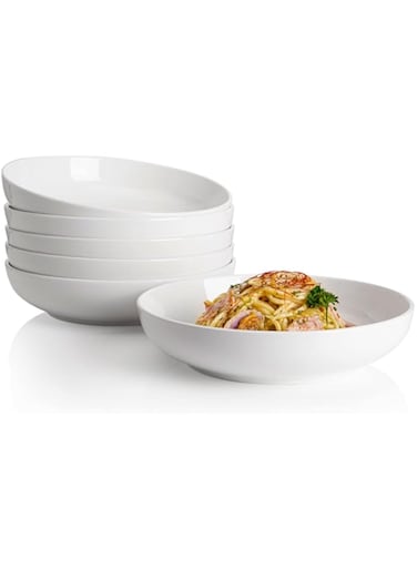 Sweese 1309 Porcelain Salad/Pasta Bowls - 22 Ounce - Set of 6, White