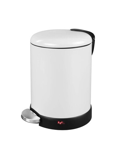 5L Stainless Steel Pedal Trash Can - Modern White Powder-Coated Waste Bin with Slow-Close Lid for Kitchen &amp; Office