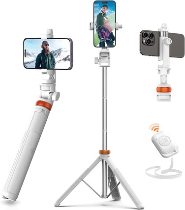EUCOS 62" Tripod for iPhone, Sturdy Selfie Stick Tripod with Remote&amp;Lightweight Phone Tripod, Solidest Portable Cell Phone Tripod for iPhone Pro Max/Android [Mineral White]