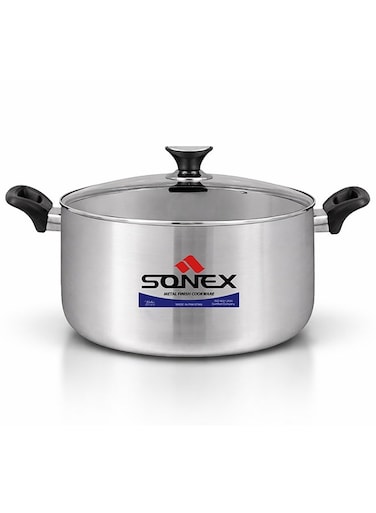 Premium Aluminium Cooking Pot 22 cm (4 Ltr), Metal Finish Casserole with Glass Lid, Bakelite Handles, Even Heat for Rice, Curry &amp; Soup