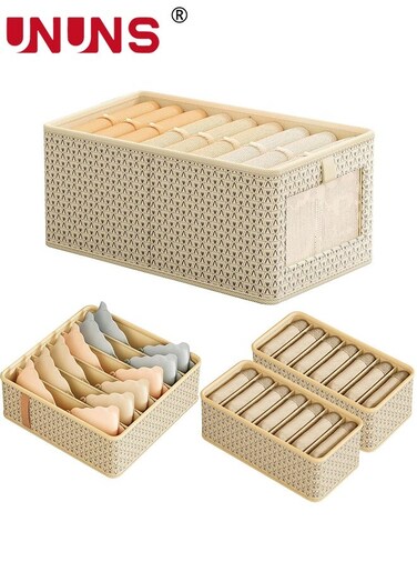 4PCS Foldable Closet Organizers Storage Set,Dresser Drawer Organizers, Underwear Organizer Dividers,Storage Box For Socks,Sweater,Scarves,Baby Clothes and Jeans,Khaki