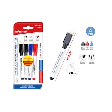 Motarro 4Pcs Multicolor Marker with Eraser 2mm (MC039-5)- Pack of 2