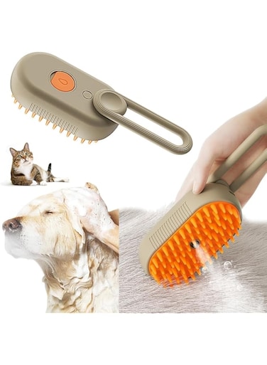 Cat Brush with Spray, Pet Dog Brush, Cat Brush, Cleaning Brush for Pet Hair, 3-in-1 Multifunctional Pet Hair Remover, 84 Soft and Rounded Comb Teeth, Ideal for Massage, Care and Hair Removal (Coffee)