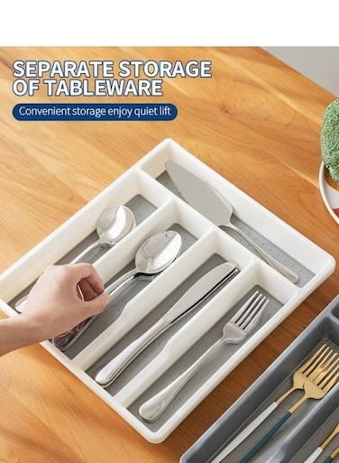 Large Stainless Steel Cutlery Storage Tray - 6 Compartments