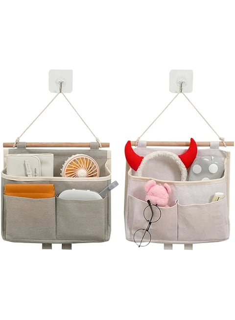 BIGTHREE Wall Hanging Storage Bags, 2 Pcs Hanging Storage Organiser, Waterproof Hanging Shelves, Multi-purpose Wall Door Hanging Storage Bags with 2 Hooks for Bathroom, Bedroom, Office, Dorm or RV