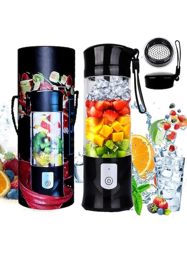 Toycol USB Electric Safety Juicer Cup, Fruit Juice mixer, Mini Portable Rechargeable/Juicing Mixing Crush Ice Blender Mixer,420-530ml Water Bottle (Black)