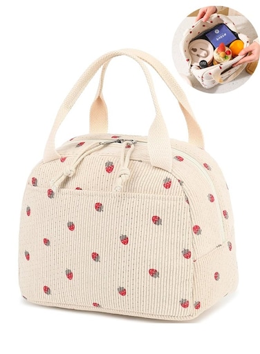 Insulated Lunch Box Bag, Large Capacity Corduroy Lunch Tote Bags, Leakproof Cooler Lunch Case for Travel Work Picnic, 26 x 18x 21 cm