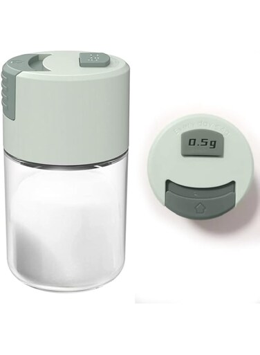 Oasisgalore Measuring Salt &amp; Pepper Shakers, Precise 1/8 tsp (0.5g) Dispenser, Airtight Clear Glass Bottle Kitchen(Green)