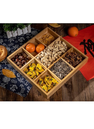 Bamboo storage box Brown Nine-Grid storage box for for Home or Restaurant and Office 33.5*33.5*5cm