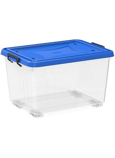 Cosmoplast 55L Clear Plastic Storage Box With Wheels &amp; Lockable Lid