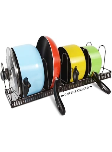 GTPL Expandable Pan Rack Organizer, Adjustable Pot Lid Holders Bakeware Rack, Kitchen Cookware Pantry Cabinet Storage Rack with 7 Expandable and Adjustable Compartments (Up to 23&rdquo;)