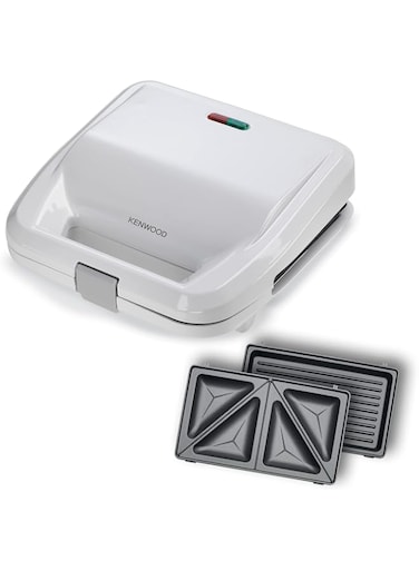 KENWOOD 2-in-1 Sandwich Maker &amp; Grill with 2 Sets of Non Stick Multifunctional Plates for Grilling and Toasted Sandwiches SMP02.000WH White