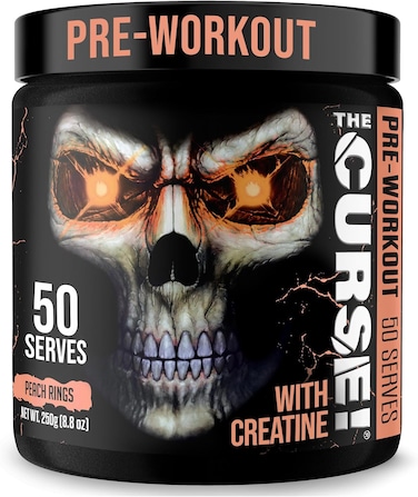 JNX Sports The Curse! Pre Workout Supplement - Energy &amp; Focus, Enhanced Blood Flow - Vegan Nitric Oxide Booster With Creatine &amp; Caffeine, Peach Rings, 50 SRV