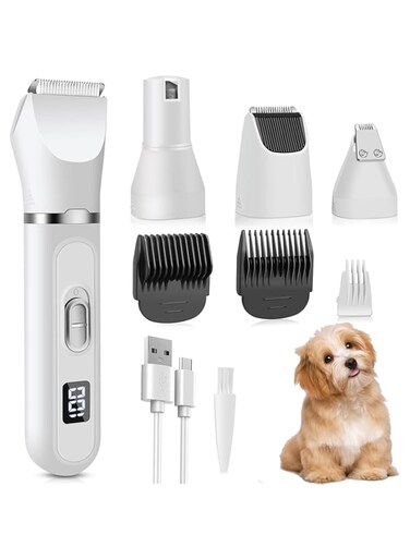 Bolivia's Electric Pet Hair Trimmer, Dog Clippers for Grooming, Low Noise Paw Trimmer with USB Rechargeable, Dog Nail Trimmers, 4 in 1 Dog Grooming Kit with LED Display for Dogs, Cats, Pets