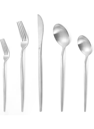 Set for 8, Stainless Steel Flatware Cutlery Set, 40-Piece Kitchen Utensil Set Include Spoons And Forks Set, Satin Polished Finished, Dishwasher Safe.
