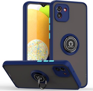 Samsung Galaxy A03 Case Flexible Silicone Cover, Camera Protection Thin Translucent Shockproof Matte Back Cover with 360 rotational Car Mount Magnetic Ring Holder Case For Samsung A03 (Blue)