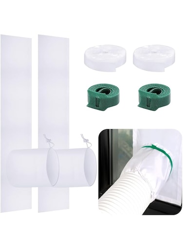 2 Set Portable Ac Window Kit, Window Seal for Portable Air Conditioner, Adjustable Window Vent Kit, with Drawstring and Adhesive Fastener for Dryer Hose Casement Window Door (34 to 64 Inches)