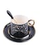 Ceramic Tea Cup And Saucer Set With Spoon Dark Blue/Gold 240ml