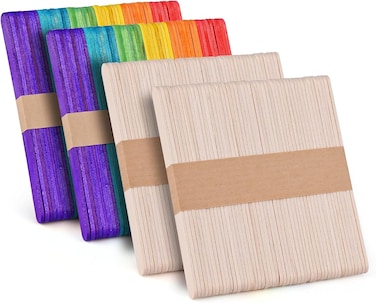 200 Piece Multicolor Popsicle Sticks,4.5 Inch Natural Wood Craft Sticks for Waxing,Craft Project, Tongue Depressor,DIY Classroom Crafts,Woodcraft (Wood, Rainbow)