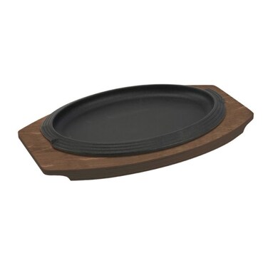Ilsa Basic oval cast iron serving plate with wooden tray cm 28x19