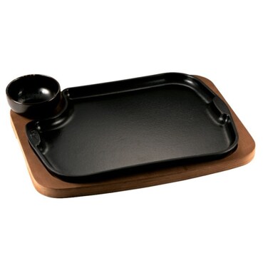 Ilsa Gourmet cast iron serving plate with bowl and wooden tray 32x24 cm