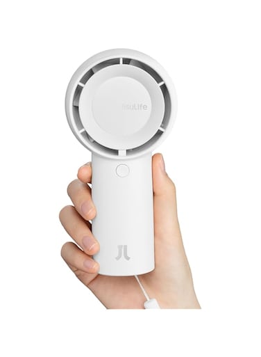 JISULIFE Handheld Turbo Fan [16H Max Cooling Time] Mini Portable Hand Fan, 4000mAh USB Rechargeable Personal Fan, Battery Operated Small Pocket Fan with 5 Speeds for Travel/Outdoor/Home/Office - White