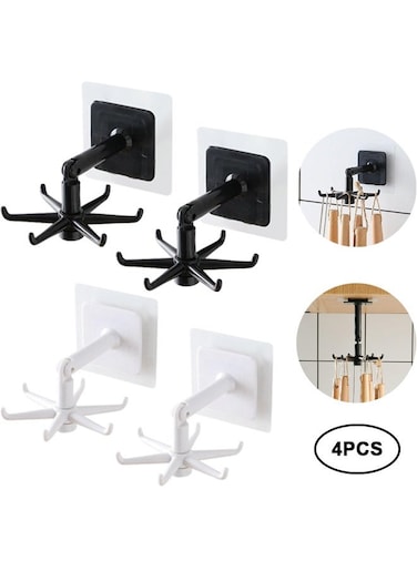 4Pcs Kitchen Swivel Hook, Wall Rotary Hook, Swivel Folding Under Cabinet Kitchen Utensil Hooks, 360&deg; Rotating Hanging Rack for Kitchen Utensils, Bathroom Towels, Entryway Key