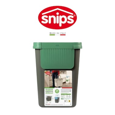 Snips 25L Recycling Bin for Separate Waste Collection &ndash; Grey with Light Green Lid, Made in Italy