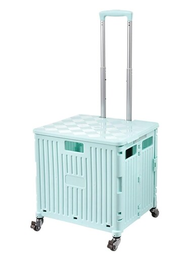 Foldable Plastic Shopping Trolley Cart with Storage Box   Portable Utility Trolley for Groceries, Travel, Office &amp; Home Use, Lightweight with Durable Wheels, Compact Foldable Design