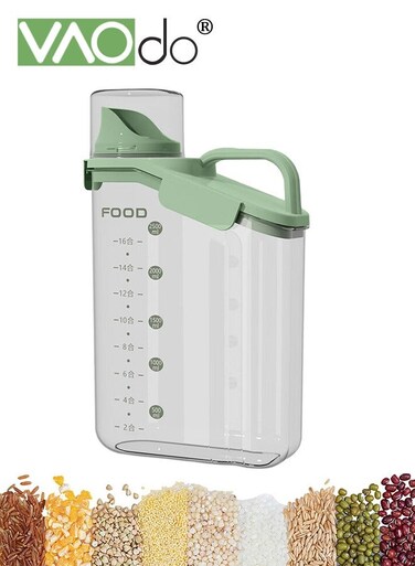 2.8L Rice Container High Transparency PET Airtight Food Storage Container Kitchen Pantry Cereal Storage Container with Measuring Cup, Small Pet Cat Dog Food Container Dispenser