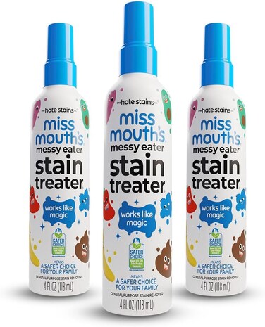 3 Pack Messy Eater Baby Stain Remover Spray 4oz Non-Toxic Laundry Stain Treater for Food, Grease &amp; Milk &ndash; Safe for Newborn Clothes, Underwear &amp; Fabric