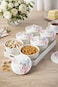 Premium 6-Compartment Snack Serving Tray with Lids &ndash; Elegant Plastic Nut &amp; Dry Fruit Organizer Set with Gold Trim, Shatterproof Divided Platter (White Floral)