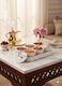Premium 6-Compartment Snack Serving Tray with Lids &ndash; Elegant Plastic Nut &amp; Dry Fruit Organizer Set with Gold Trim, Shatterproof Divided Platter (White Floral)