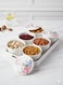 Premium 6-Compartment Snack Serving Tray with Lids &ndash; Elegant Plastic Nut &amp; Dry Fruit Organizer Set with Gold Trim, Shatterproof Divided Platter (White Floral)