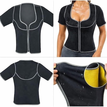 Women&rsquo;s Neoprene Sauna Suit Vest with Zipper &ndash; Short Sleeve Sweat Body Shaper for Weight Loss &ndash; Compression Waist Trainer &amp; Workout Shirt for Gym, Yoga, and Fitness