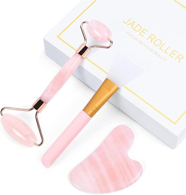 3-in-1 Jade Roller &amp; Gua Sha Set for Facial Massage &ndash; Derma Roller Face Care Kit for Eyes, Neck, and Body &ndash; Natural Stone Skincare Tools for Relaxation, Anti-Aging, and Skin Rejuvenation