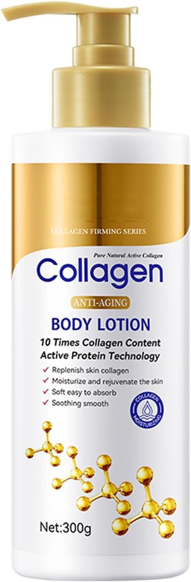 لوشن جسم بالكولاجين 300 مل مع حمض الهيالورونيك، ترطيب يدوم 24 ساعة، كريم شد البشرة للبشرة الجافة للنساء والرجال