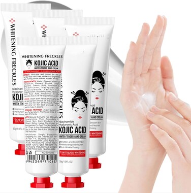 مجموعة كريمات لليدين 5 قطع مع حمض الكوجيك ونياسيناميد وحمض الهيالورونيك، ترطيب عميق وتفتيح وإصلاح للبشرة الجافة لليدين