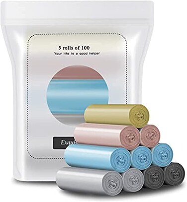 Disposable Garbage Bags with Handles, 5 Rolls (100 Pieces) Strong Plastic Trash Bags for Kitchen, Bathroom &amp; Home Waste Management, Leak Resistant Bin Liners